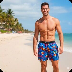 Marvel Deadpool Taco Dad Blue Swim Trunks Mens Size Small Shorts Beach Party New